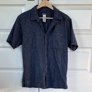 Patagonia Navy with White Windowpane Short-Sleeve Button-Up Shirt